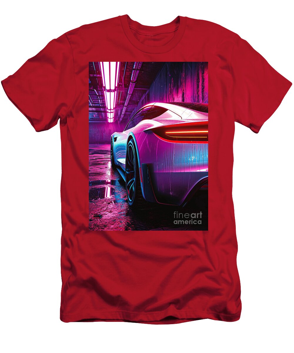 Back View of Tesla Roadster Car Clark Leffler T-Shirt