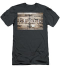 Beach Sign Made of Driftwood on a Wooden Background Suzanne Tucker T-Shirt