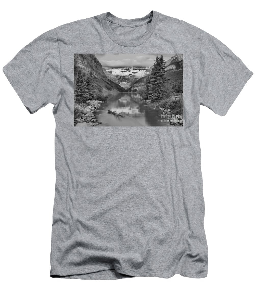 Before the Sun At Lake Louise Black and White Adam Jewell T-Shirt
