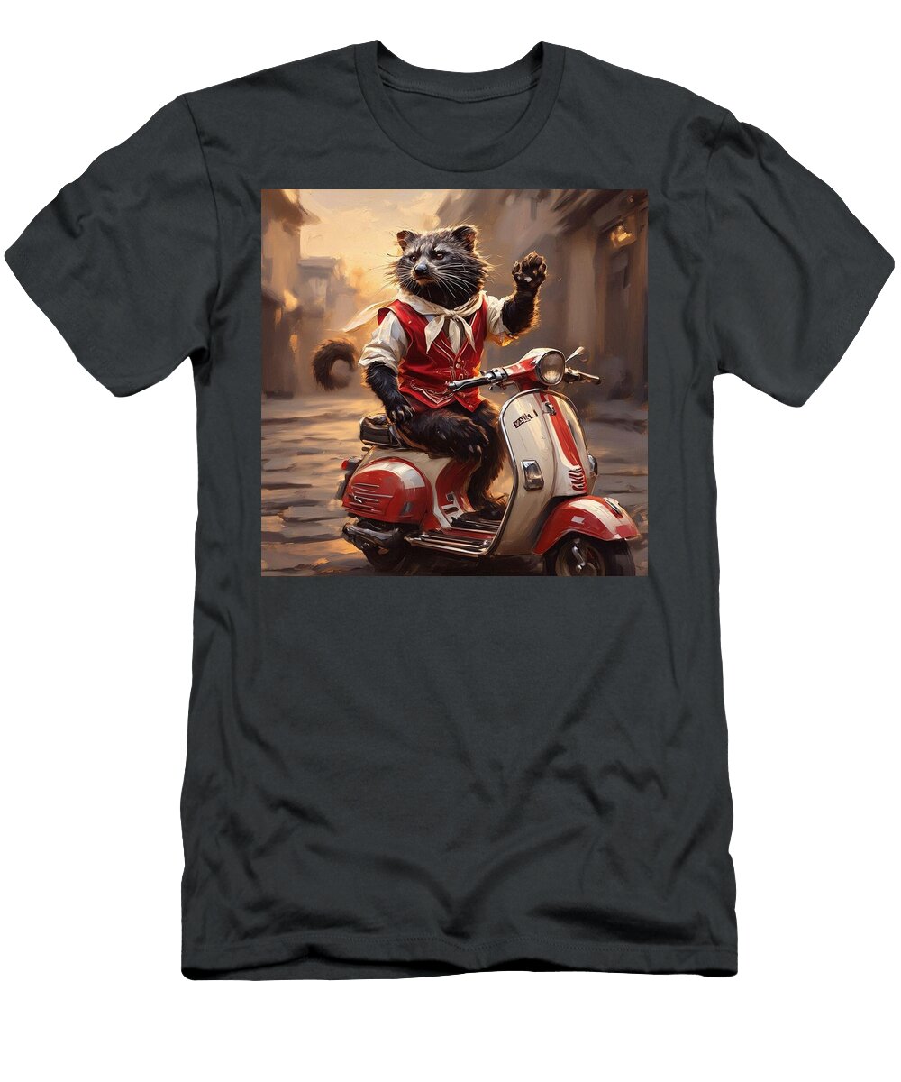 Binturong Bearcat Riding a Scooter James Spears T-Shirt