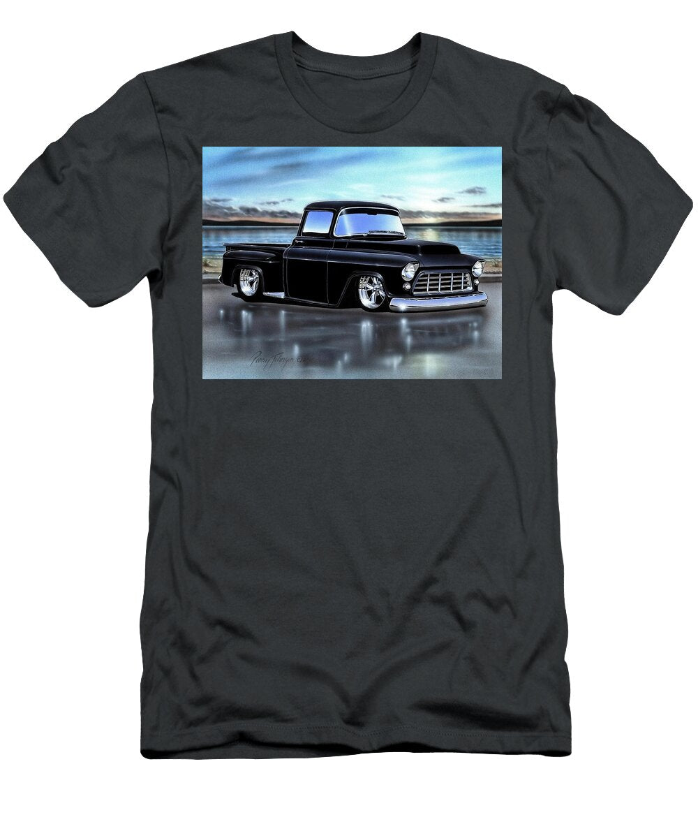 Black 1955 Chevy 3100 Stepside Pickup Truck Parry Johnson T-Shirt