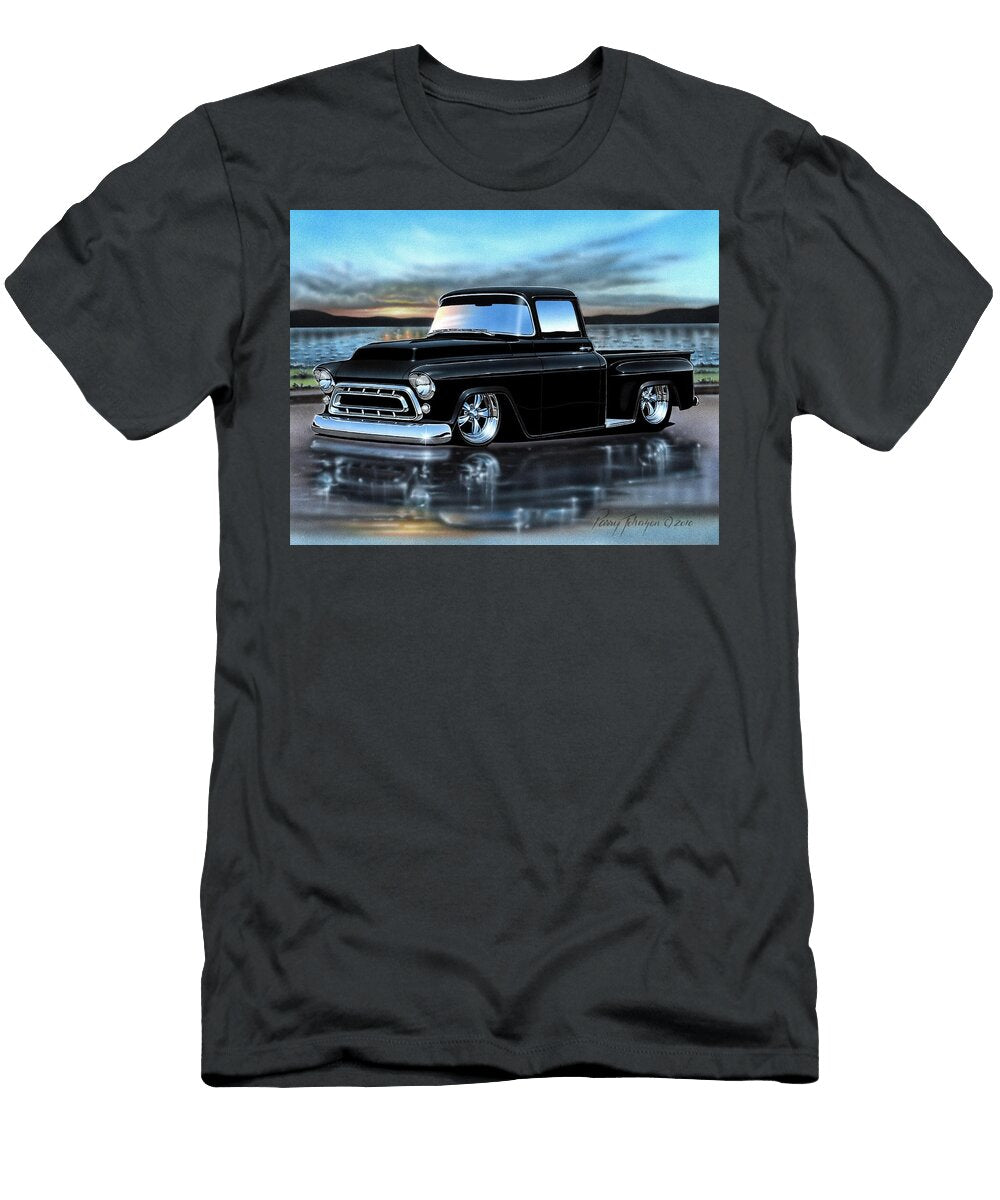 Black 1957 Chevy 3100 Stepside Pickup Truck Parry Johnson T-Shirt