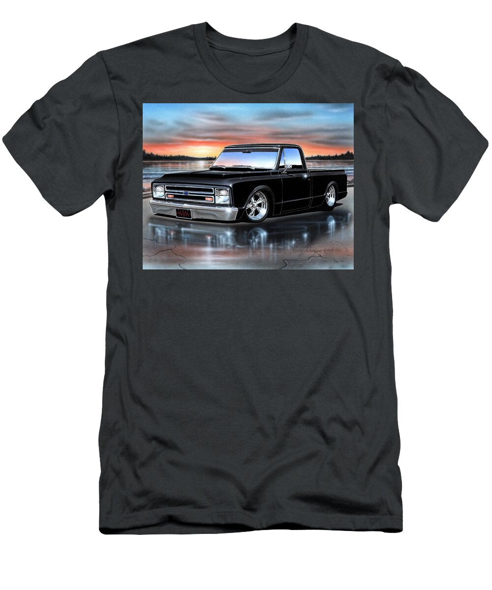 Black 1967 Chevy C10 Fleetside Pickup Truck Parry Johnson T-Shirt