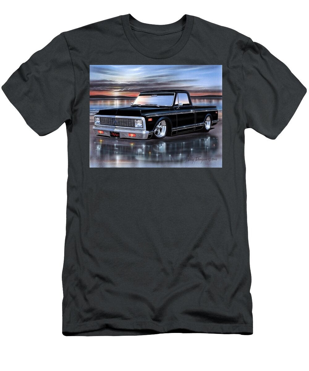 Black 1972 Chevy C10 Fleetside Pickup Truck Parry Johnson T-Shirt