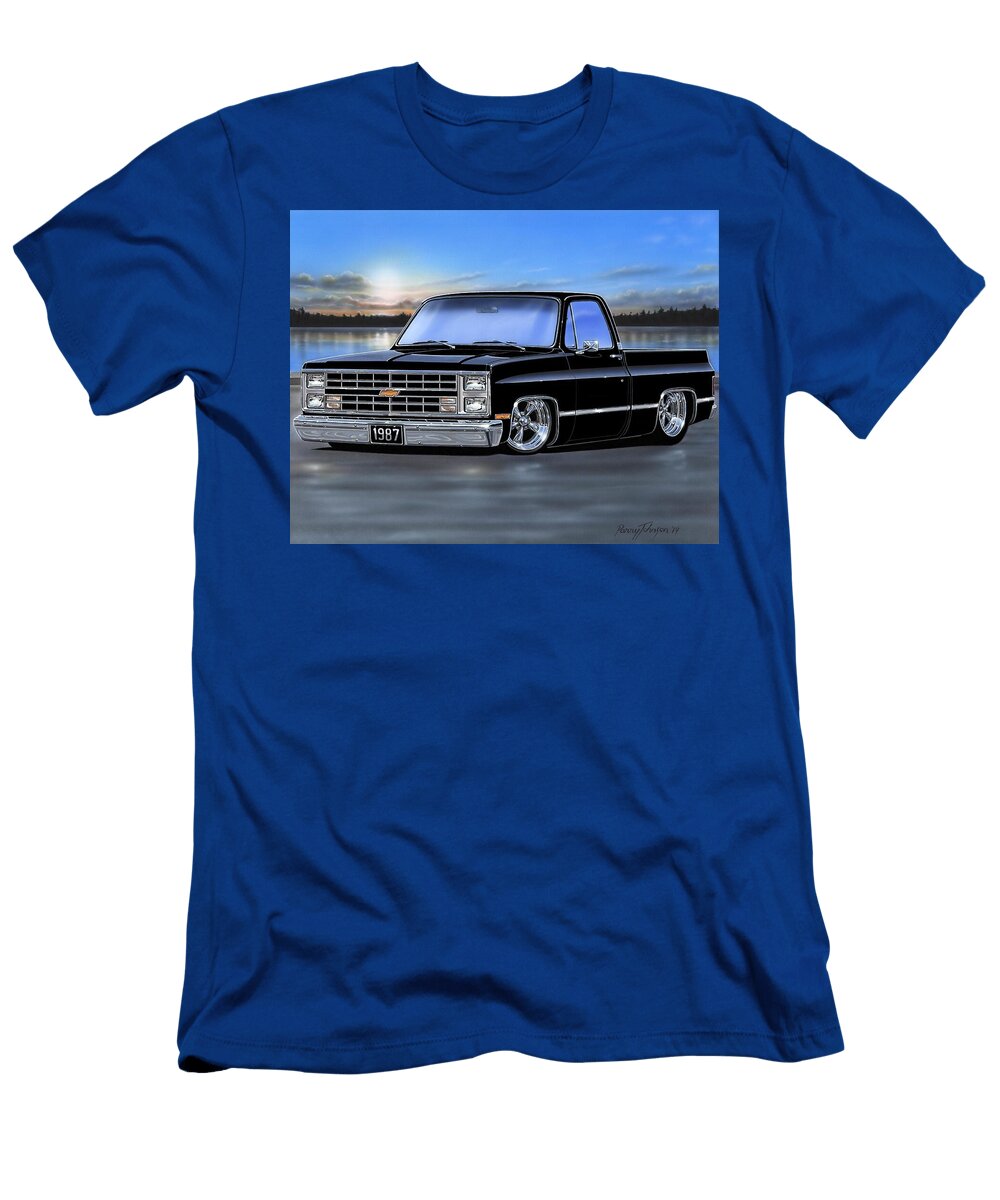 Black 1987 Chevy C10 Fleetside Pickup Truck Parry Johnson T-Shirt