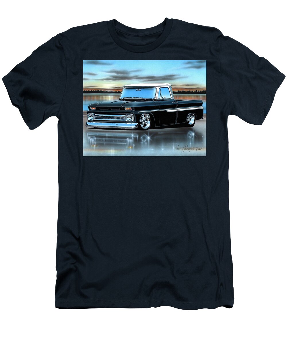 Black and White 66 Chevy C10 Fleetside Parry Johnson T-Shirt