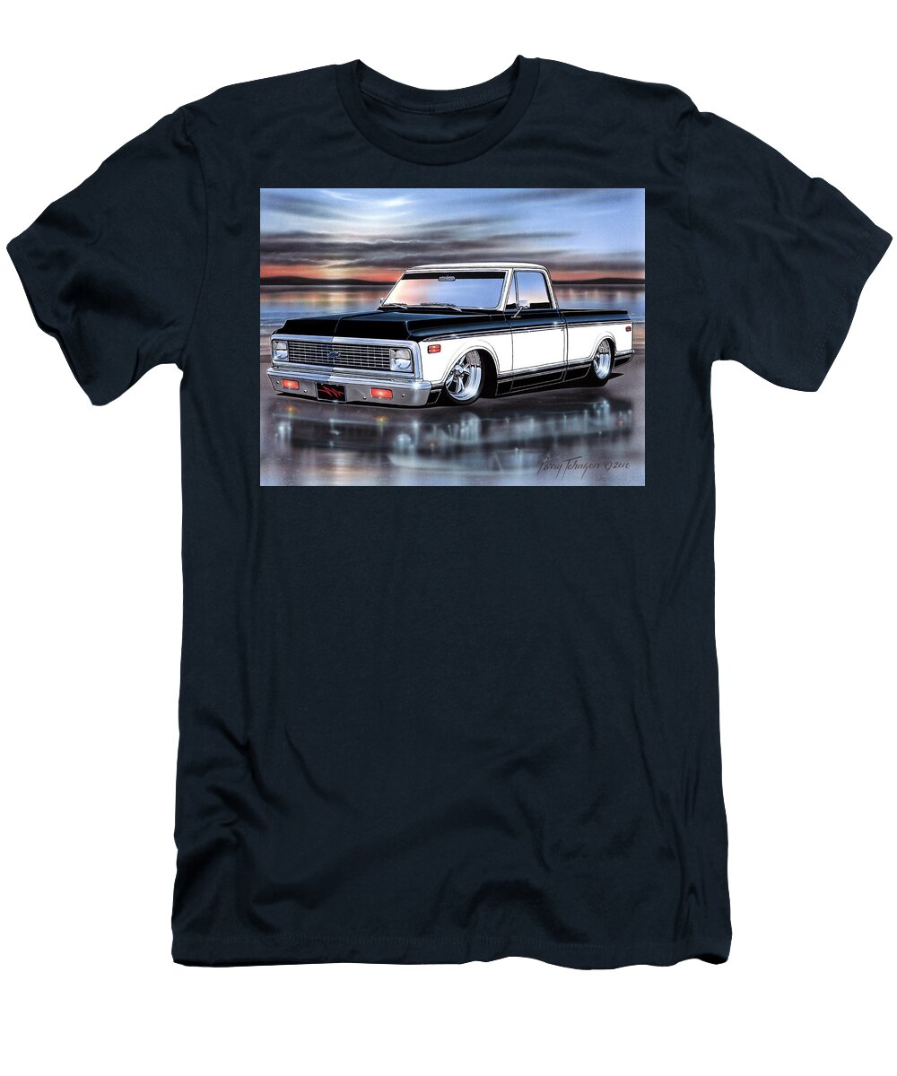 Black and White 72 Chevy C10 Fleetside Parry Johnson T-Shirt