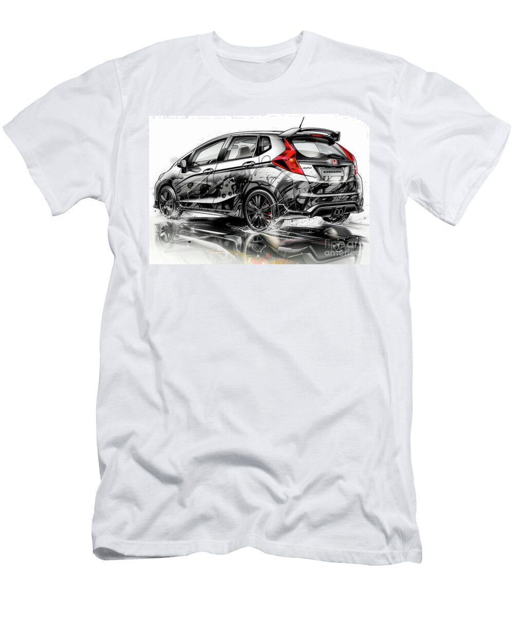 Black and White Honda Fit Car Illustration Custom Hatchback Design Lowell Harann T-Shirt