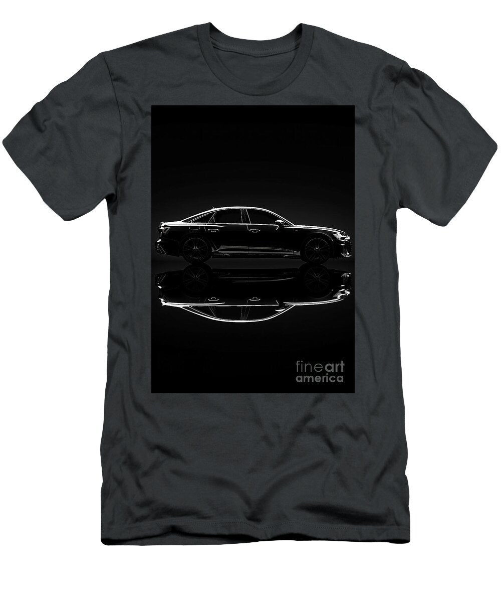 Black Audi A6 Car Silhouette Reflection Luxury Sedan Design Clark Leffler T-Shirt