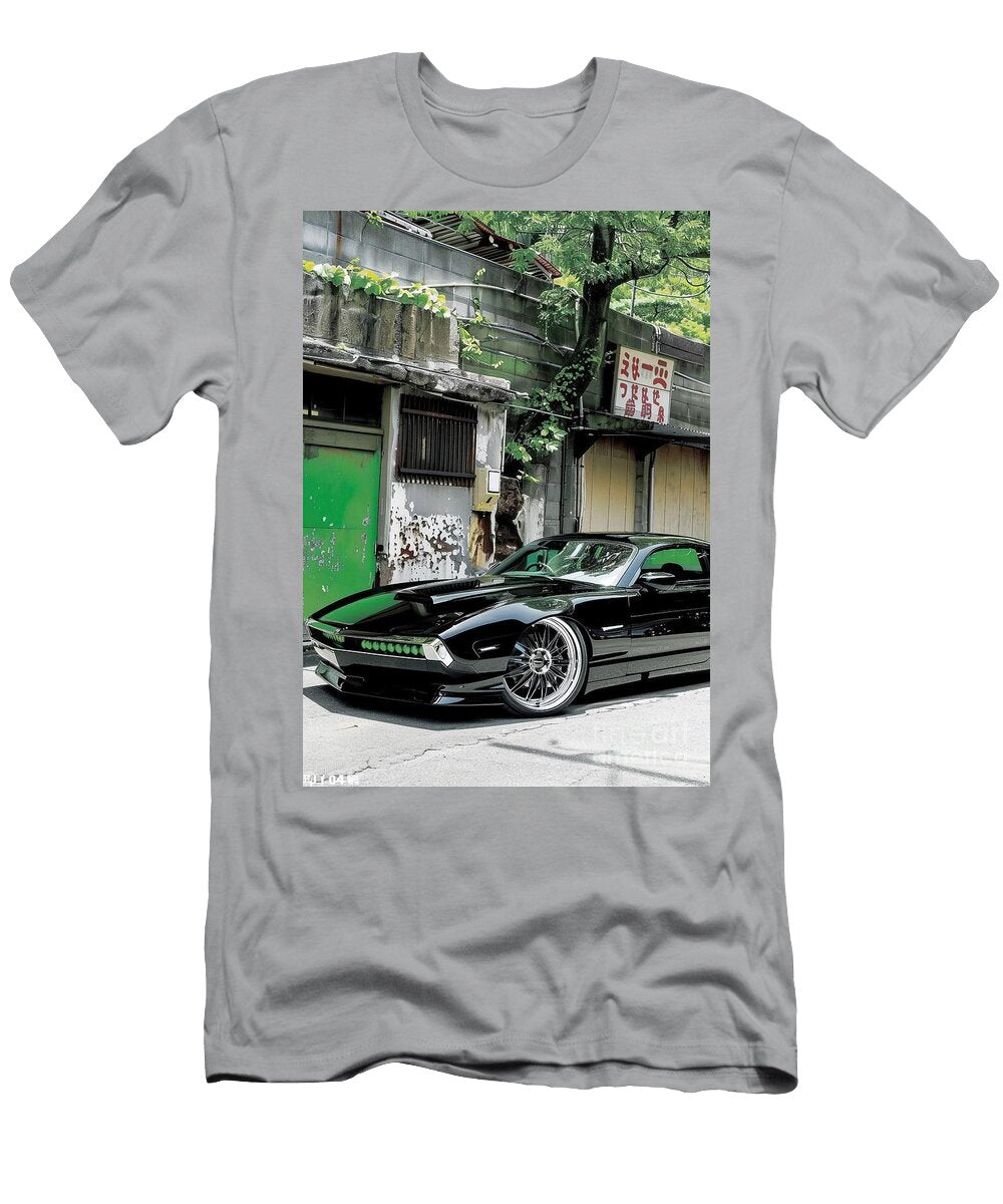 Black Classic Ford Thunderbird Turbo Car Parked on a Street in Japan Lowell Harann T-Shirt