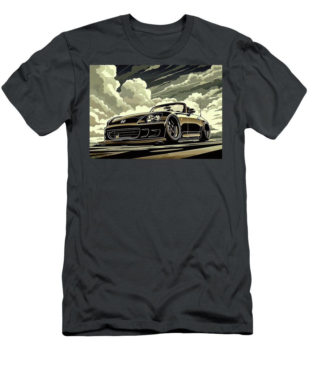 Black Convertible Sports Honda S2000 Car Illustration with Clouds Destiney Sullivan T-Shirt