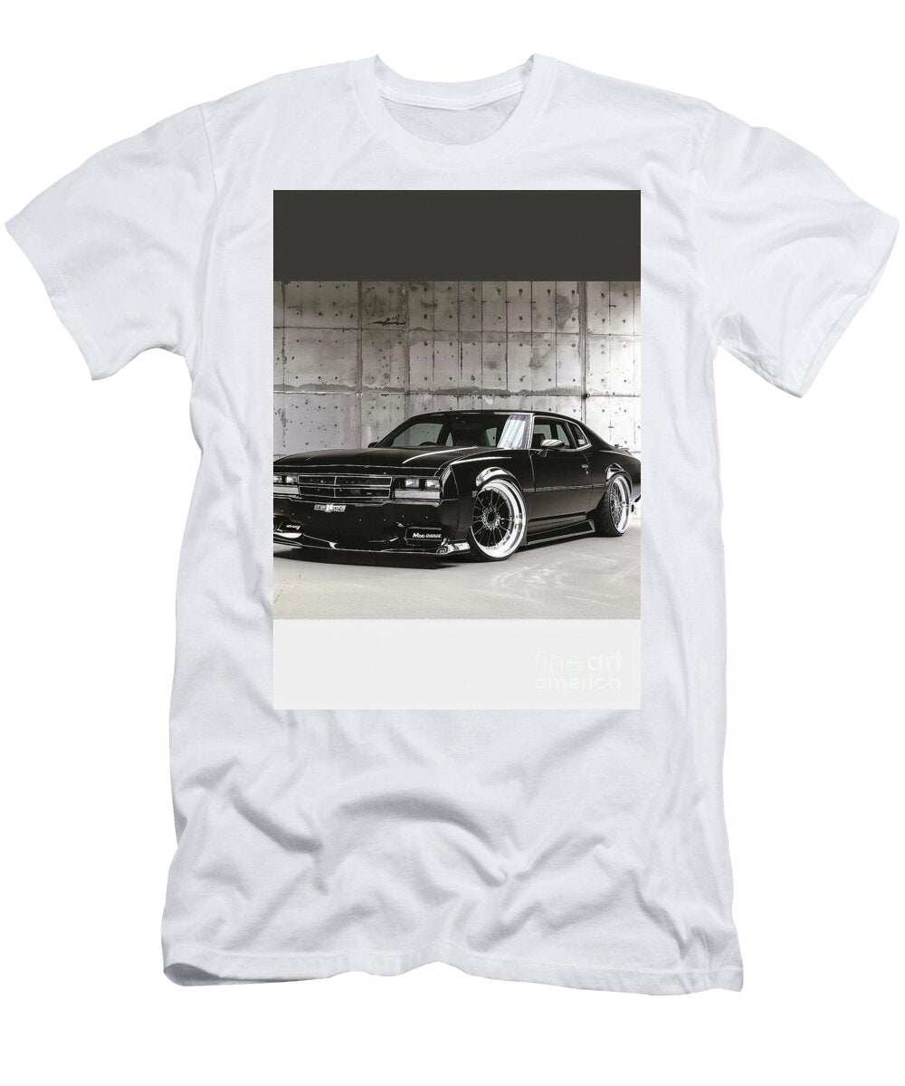 Black Custom Classic Chevrolet Monte Carlo 6th Gen Car with Chrome Wheels Lowell Harann T-Shirt