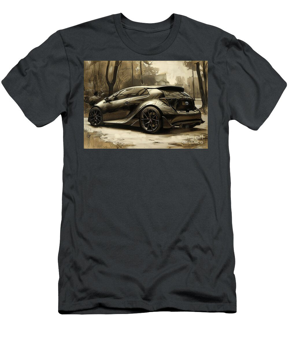 Black Hatchback Car Design Sketch Rear View Toyota Yaris Car Lowell Harann T-Shirt
