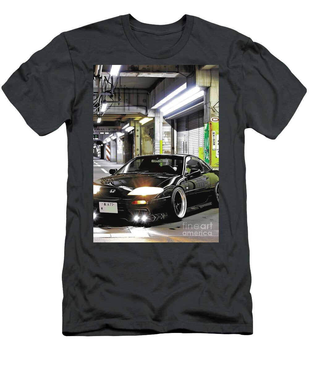 Black Honda Jdm Honda Prelude Car in a Parking Garage Lowell Harann T-Shirt