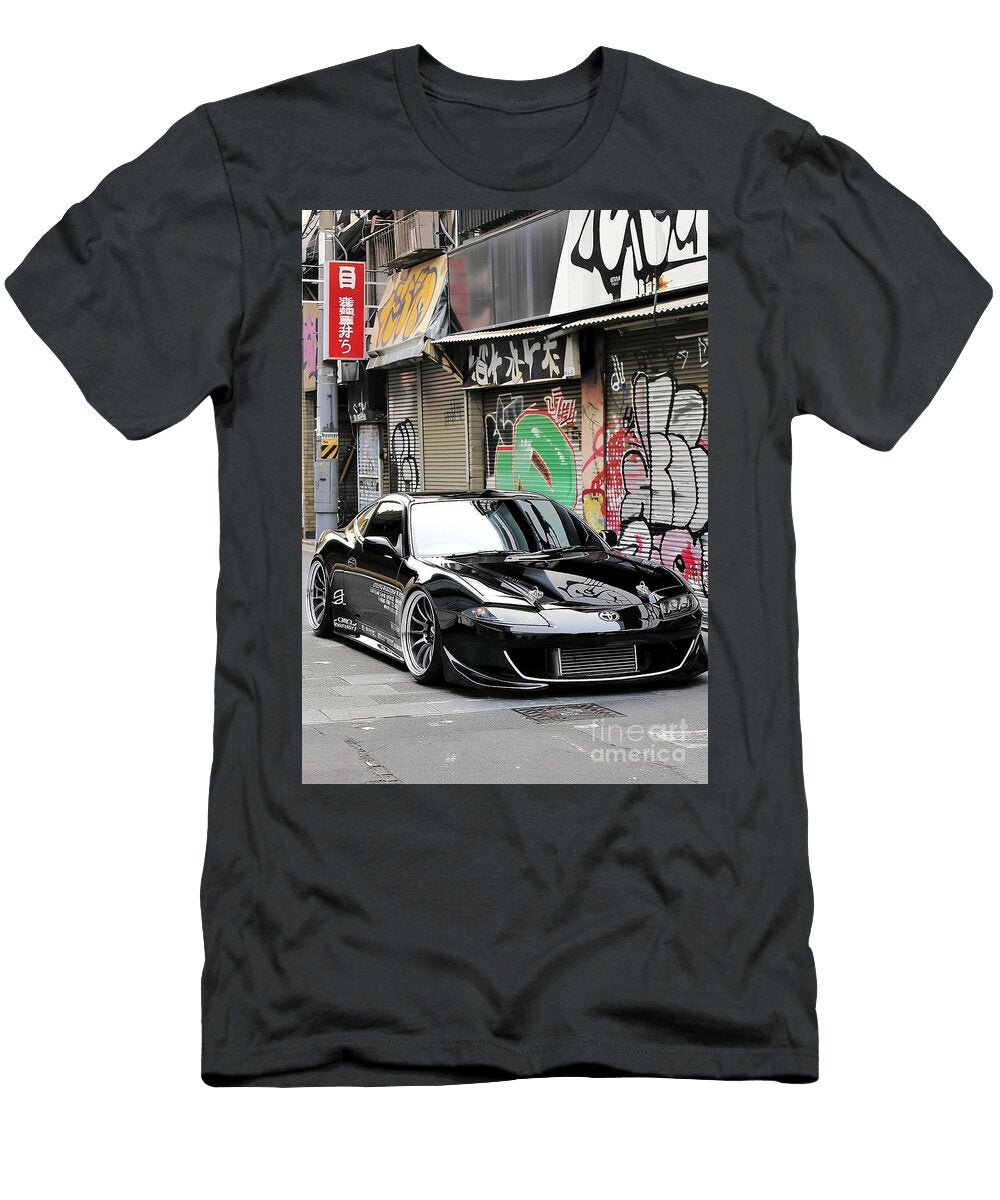 Black Jdm Sports Toyota Celica Car on a Japanese Street Lowell Harann T-Shirt