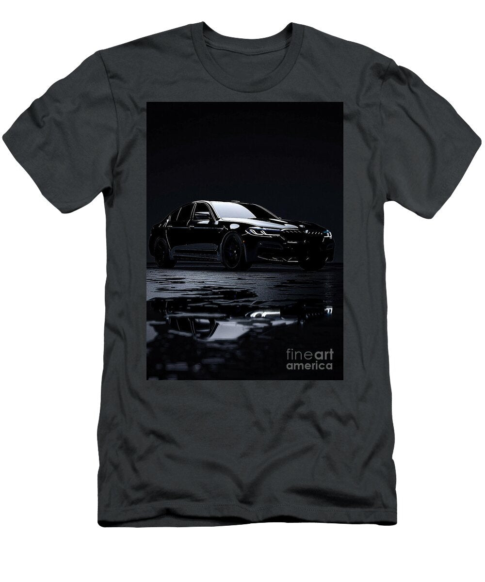 Black Luxury Sedan on Wet Asphalt BMW M5 Competition Car Photography Clark Leffler T-Shirt