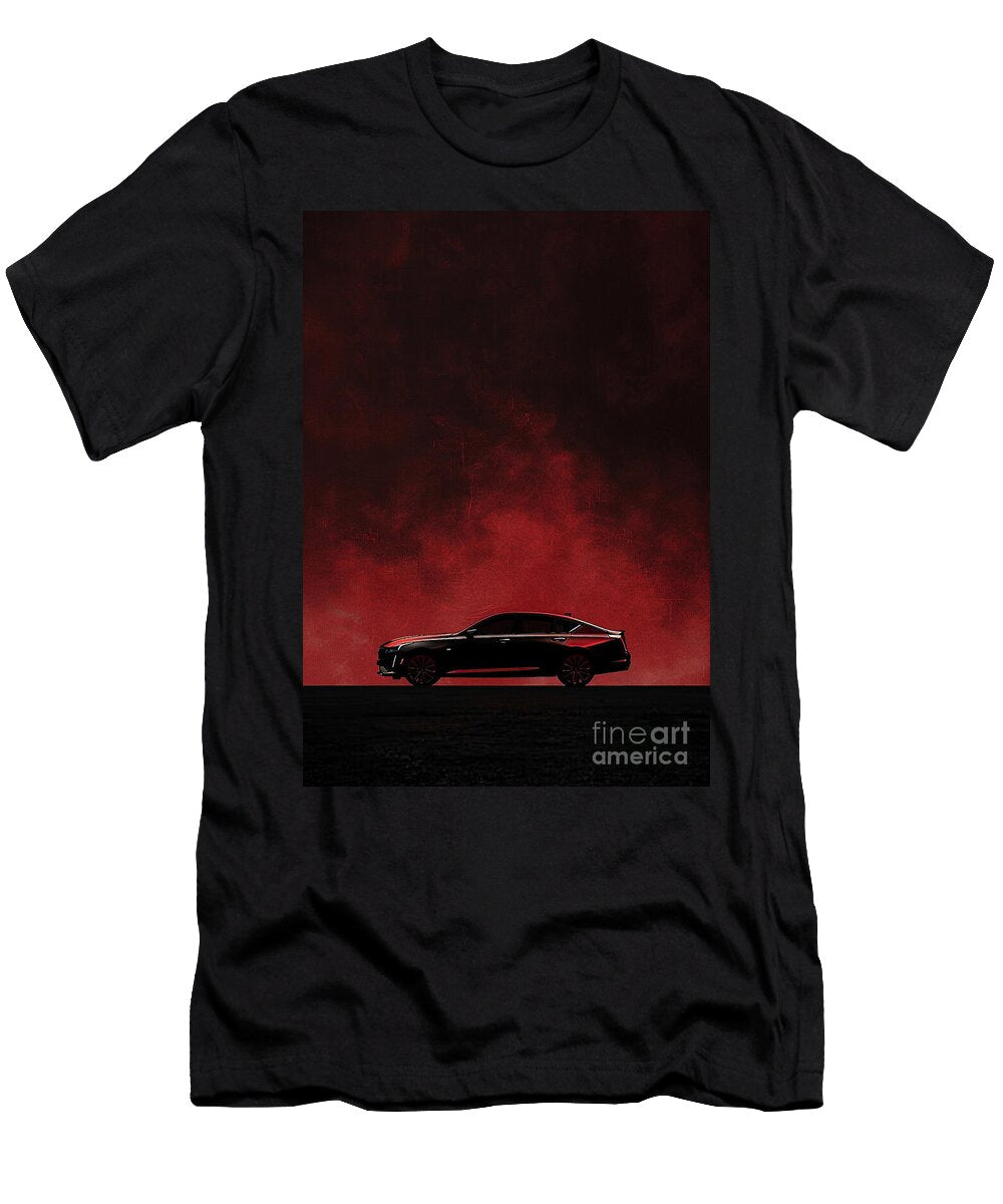 Black Luxury Sedan Silhouette Against Red Gradient Background Clark Leffler T-Shirt