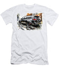 Black Minivan Illustration Cityscape with Fall Foliage Lowell Harann T-Shirt