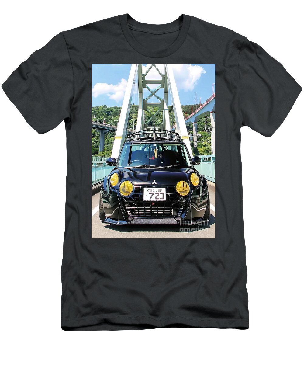 Black Mitsubishi Modified Mitsubishi Minica Car on Bridge in Japan Lowell Harann T-Shirt