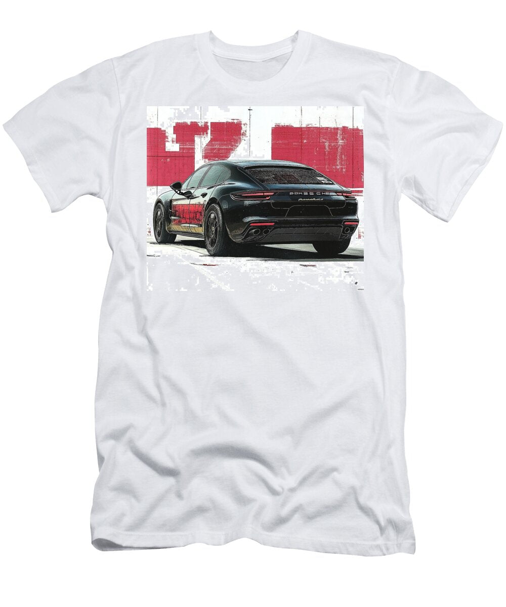 Black Porsche Panamera Rear View of a Luxury Sports Car Clark Leffler T-Shirt