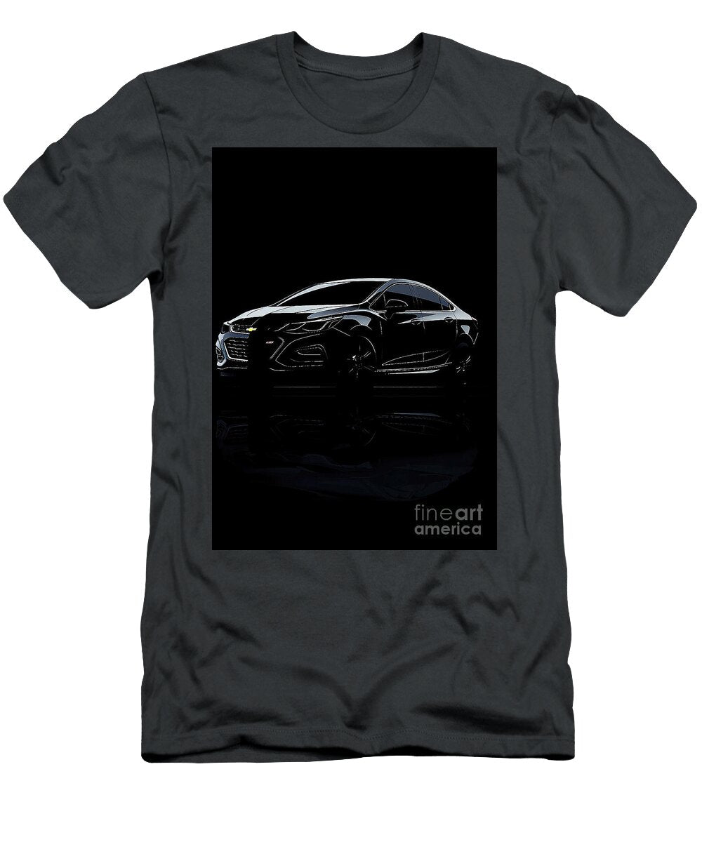 Black Sedan Chevrolet Cruze Car Silhouette on Dark Background Clark Leffler T-Shirt