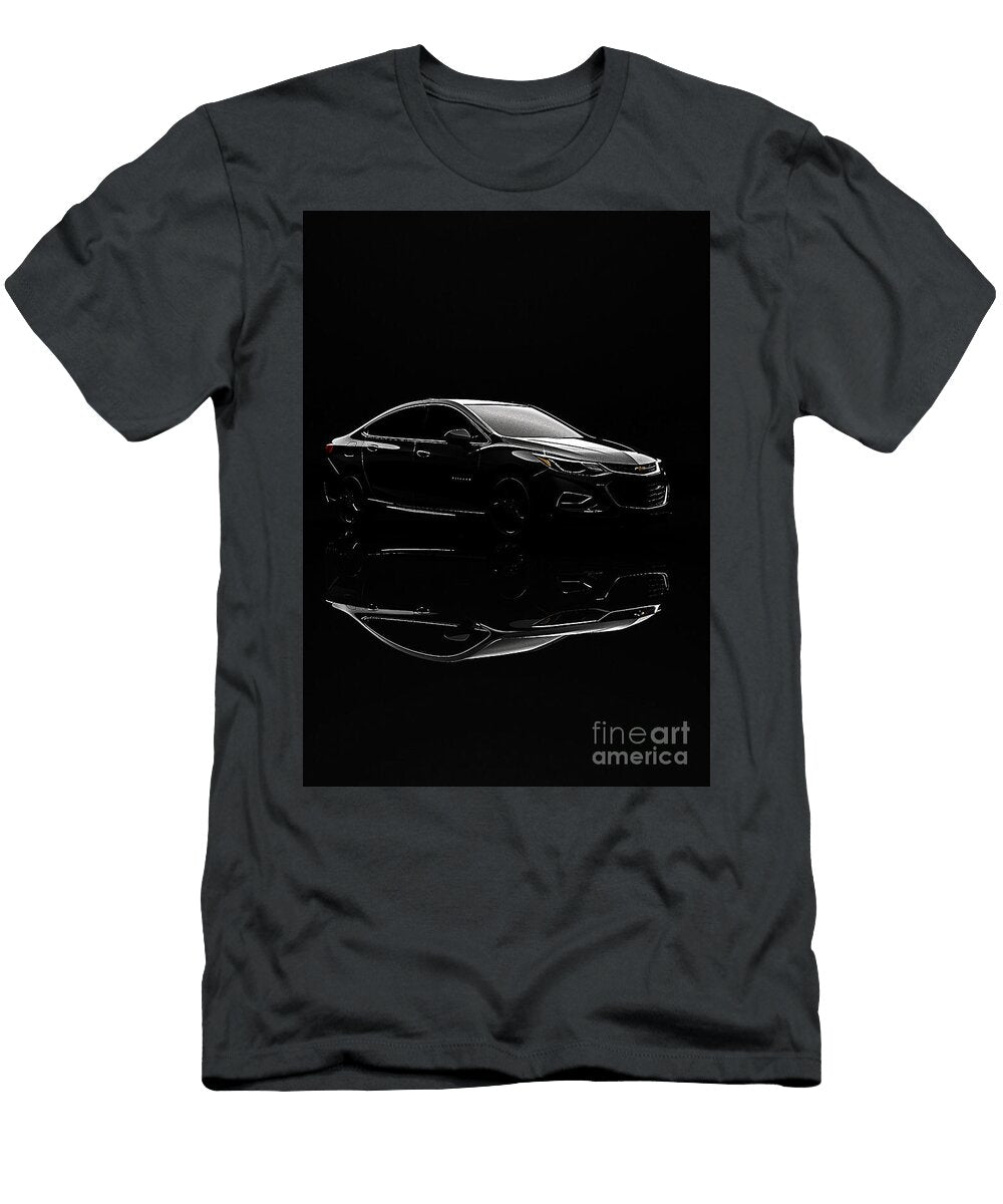 Black Sedan Chevrolet Cruze Sedan Car Photography Minimalist Design and Reflection Clark Leffler T-Shirt