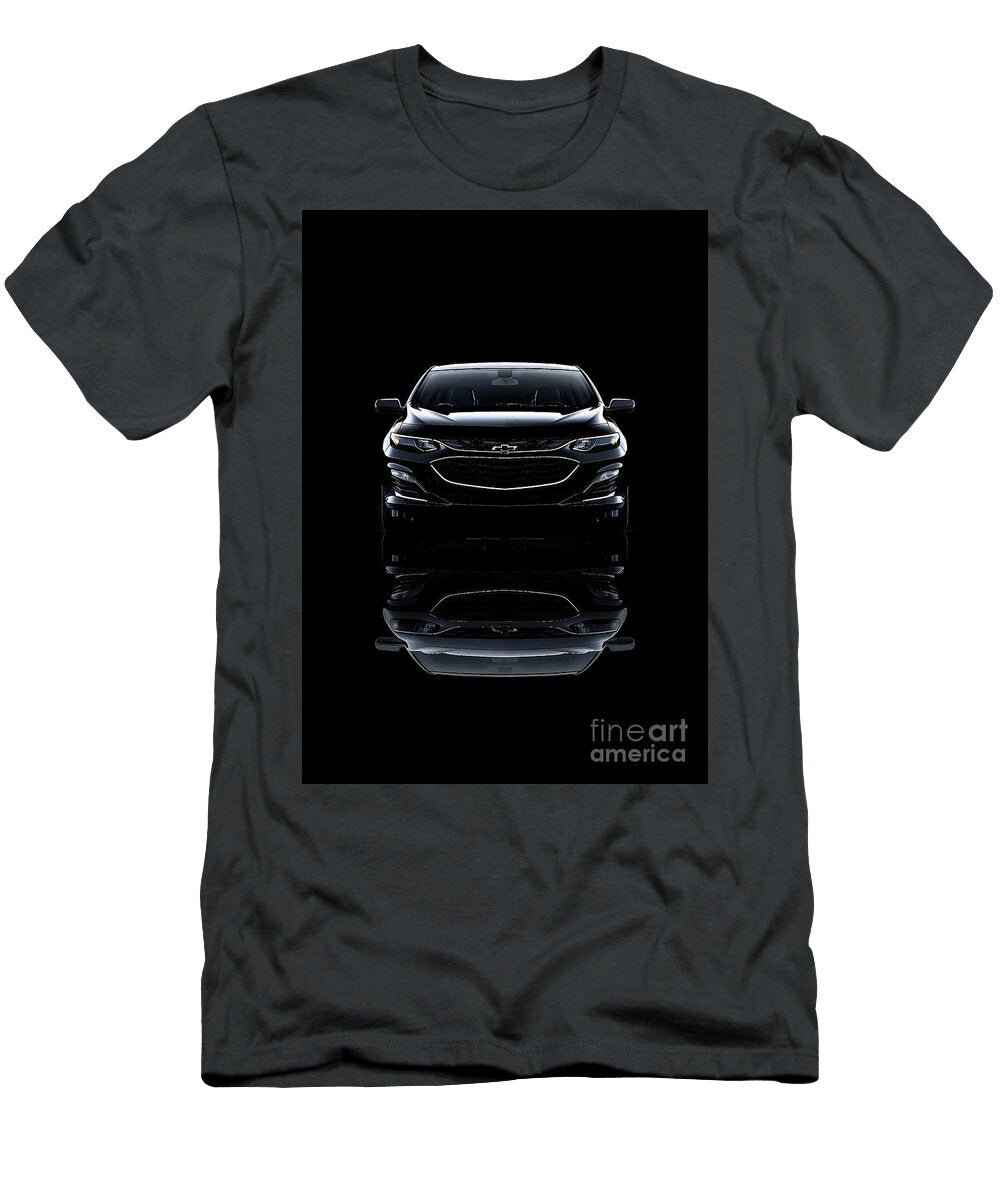 Black Sedan Chevrolet Malibu Hybrid Car Front View with Reflection Clark Leffler T-Shirt