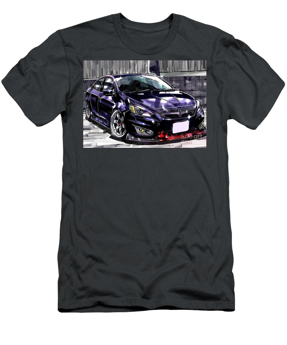 Black Sedan with Custom Wheels Urban Car Illustration Destiney Sullivan T-Shirt