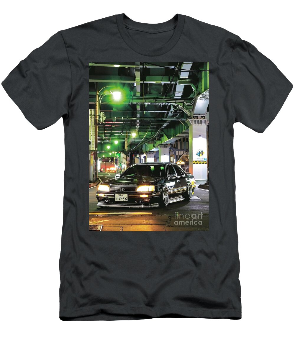 Black Toyota Sedan Modified Toyota Mark Ii Car At Night in City Street Lowell Harann T-Shirt