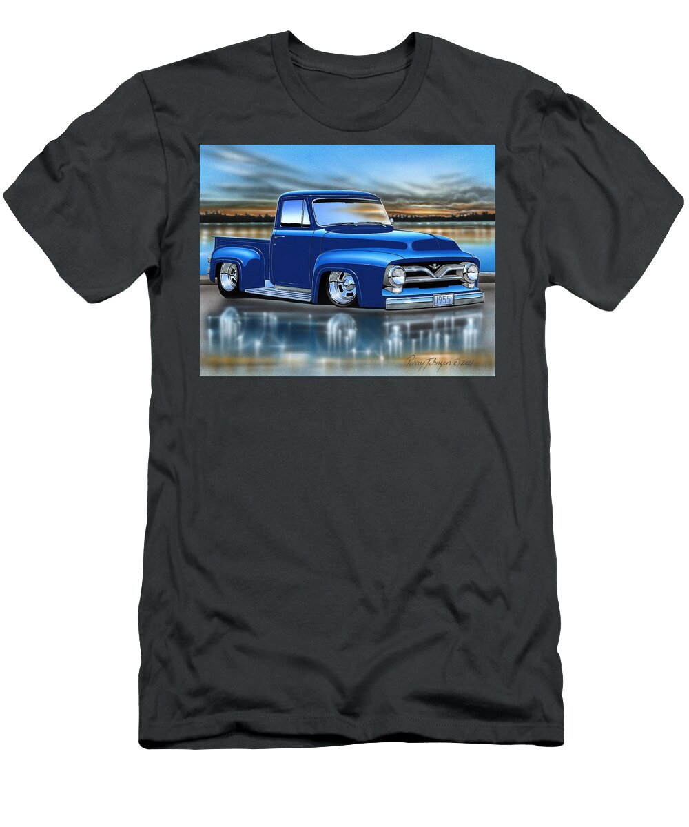 Blue 55 Ford F100 Pickup Parry Johnson T-Shirt