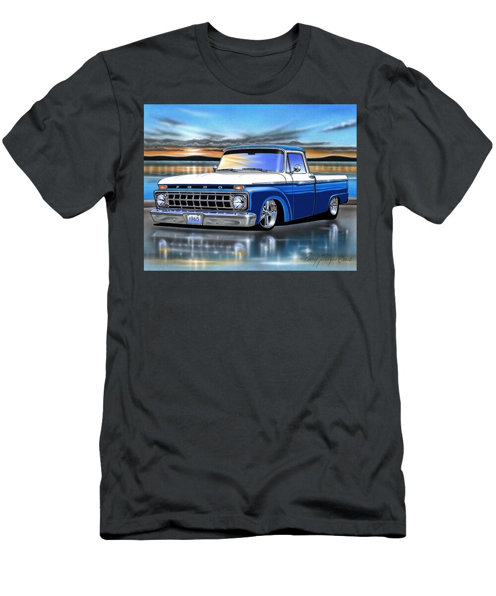 Blue and White 65 Ford F100 Styleside Parry Johnson T-Shirt