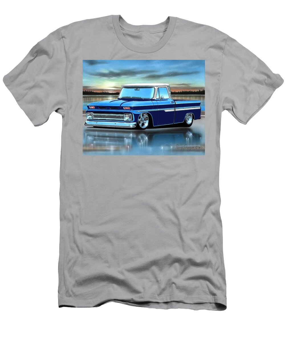 Blue and White 66 Chevy C10 Fleetside Parry Johnson T-Shirt
