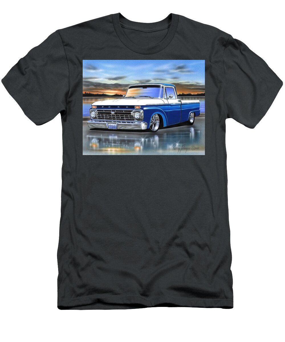 Blue and White 66 Ford F100 Styleside Parry Johnson T-Shirt