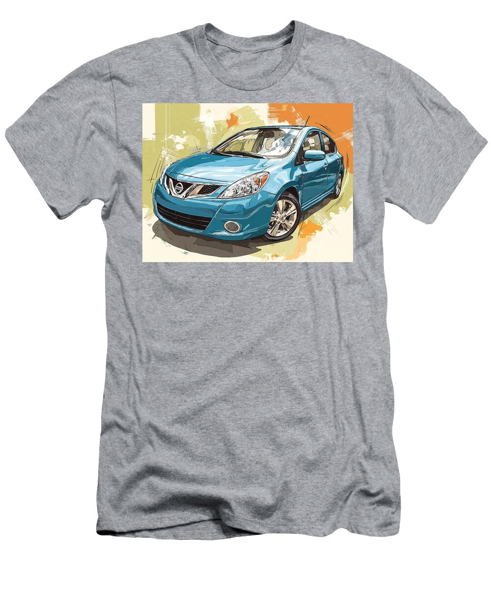 Blue Car with Abstract Background Car Illustration Nissan Versa 2006 Hatchback Automotive Design Vib Hollie Love T-Shirt