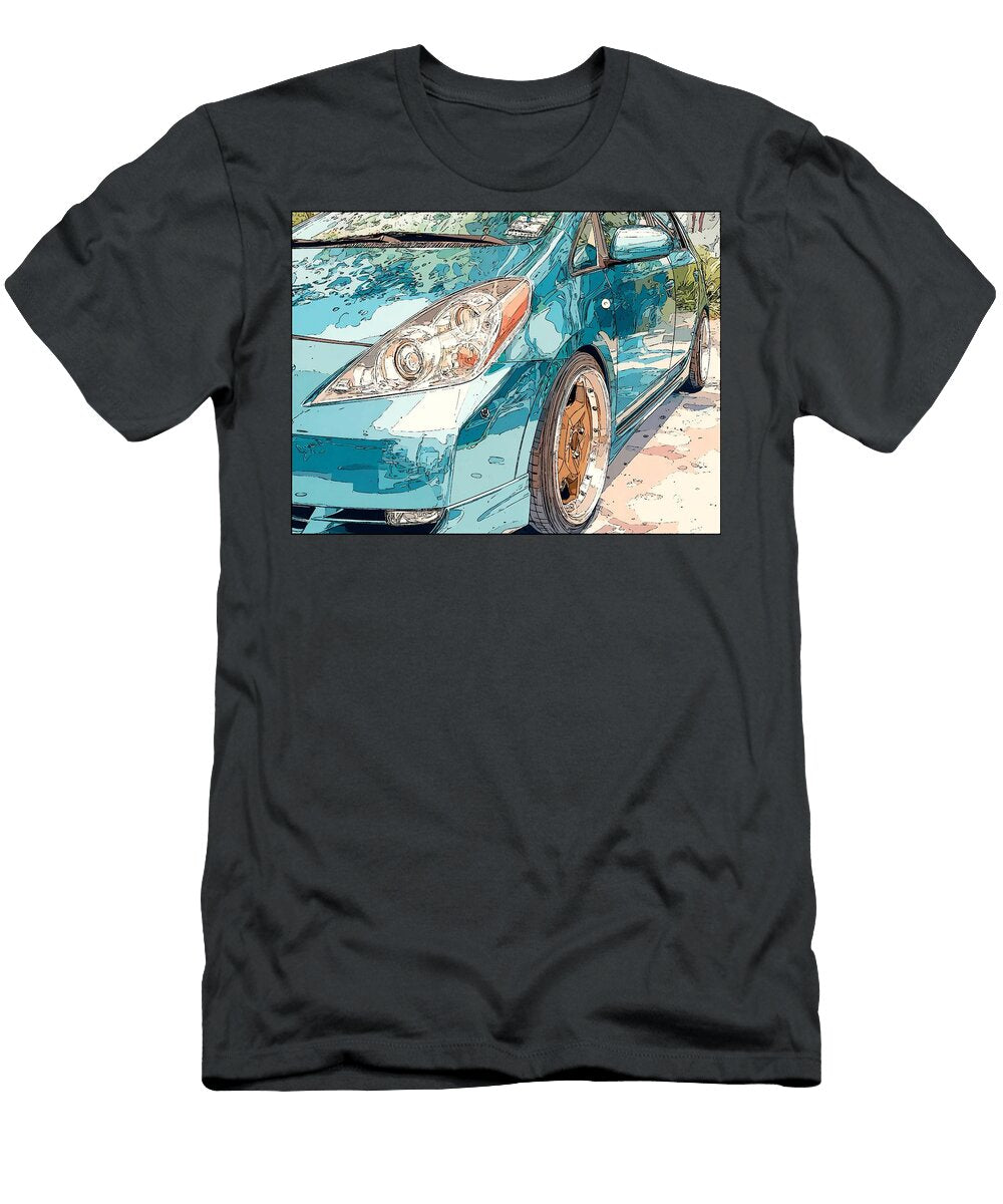 Blue Car with Custom Wheels Modern Vehicle Toyota Prius 2003 Hatchback Cartoon Car Colorful Car Illu Hollie Love T-Shirt
