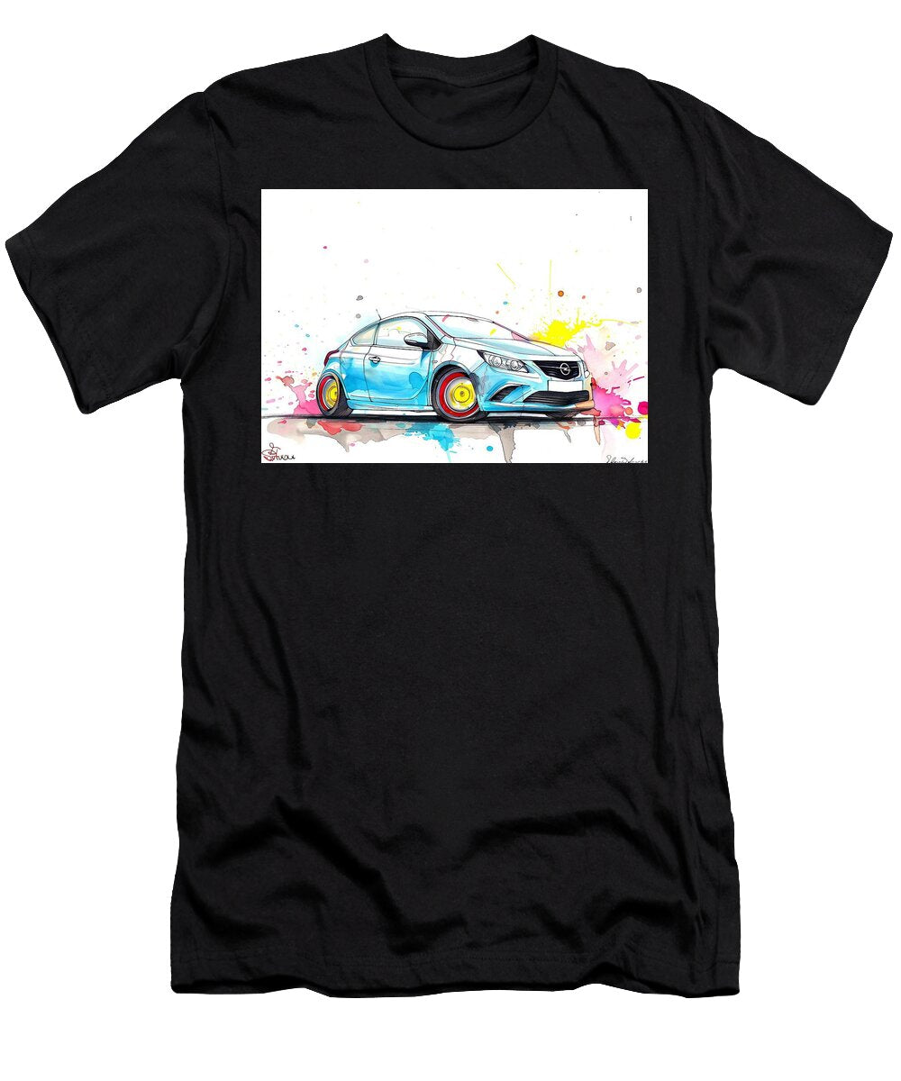 Blue Opel Astra Watercolor Illustration Car Art Print Kari Goldfalse T-Shirt