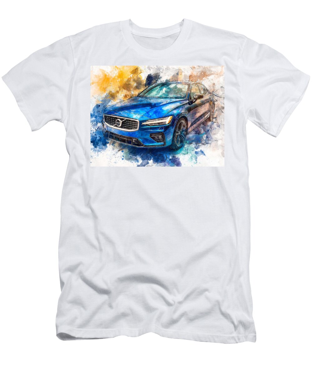 Blue Sedan on Abstract Background Modern Vehicle Volvo S60 2023 Sedan Blue Car Art Stunning Blue Car Hollie Love T-Shirt