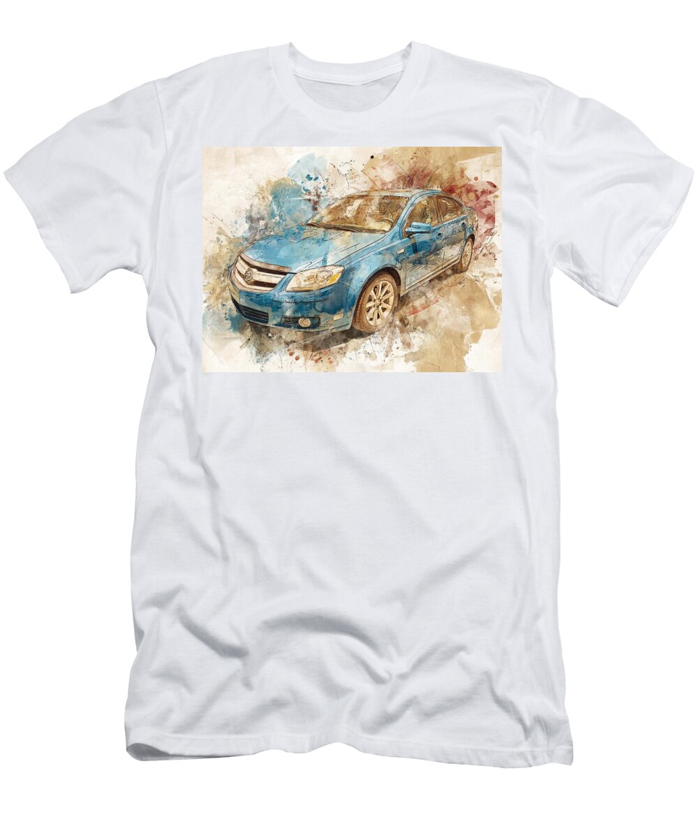 Blue Sedan Watercolor Style Abstract Vehicle Saturn Aura 2007 Sedan Artistic Car Abstract Blue Car D Hollie Love T-Shirt