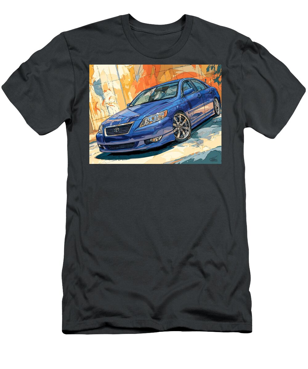 Blue Sedan with Artistic Background Toyota Avalon 2005 Sedan Blue Car Urban Art Vibrant Blue Car in Hollie Love T-Shirt