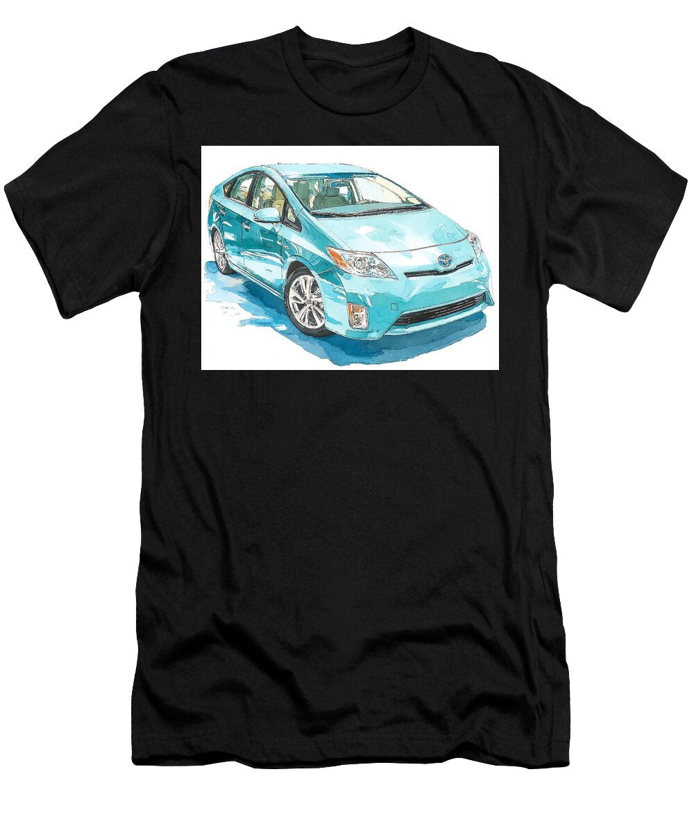 Blue Toyota Prius Illustration Modern Vehicle Toyota Prius 2010 Hatchback Watercolor Car Teal Waterc Hollie Love T-Shirt