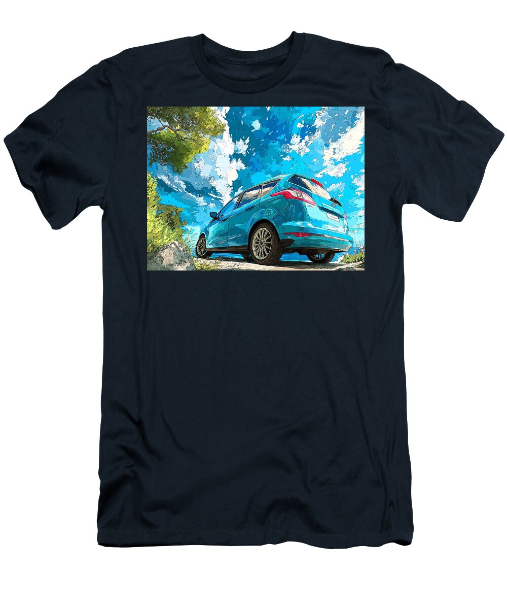 Blue Vehicle Ford C Max Hybrid 2013 Hatchback Summer Car Vibrant Blue Car Under Sunny Sky Hollie Love T-Shirt