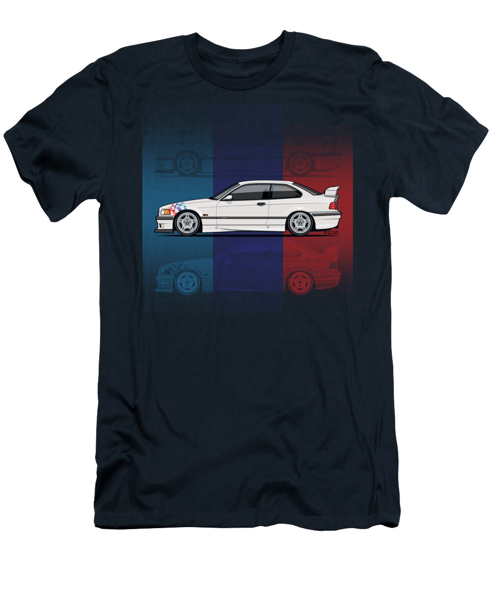 BMW 3 Series E36 M3 Coupe Lightweight White with Checkered Flag Monkey Chrisis on Mars T-Shirt