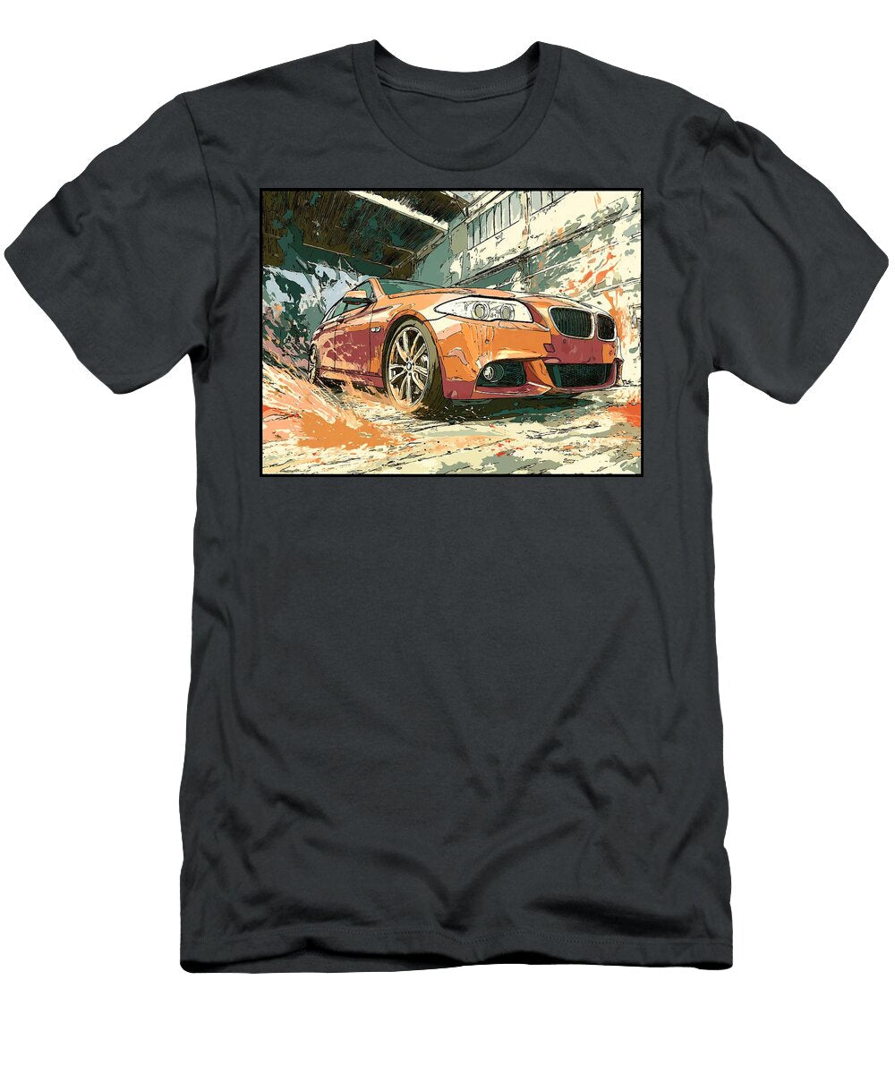 BMW 5 Series Gt 2010 Hatchback Urban Scene Orange Car Orange Car in Urban Setting Hollie Love T-Shirt