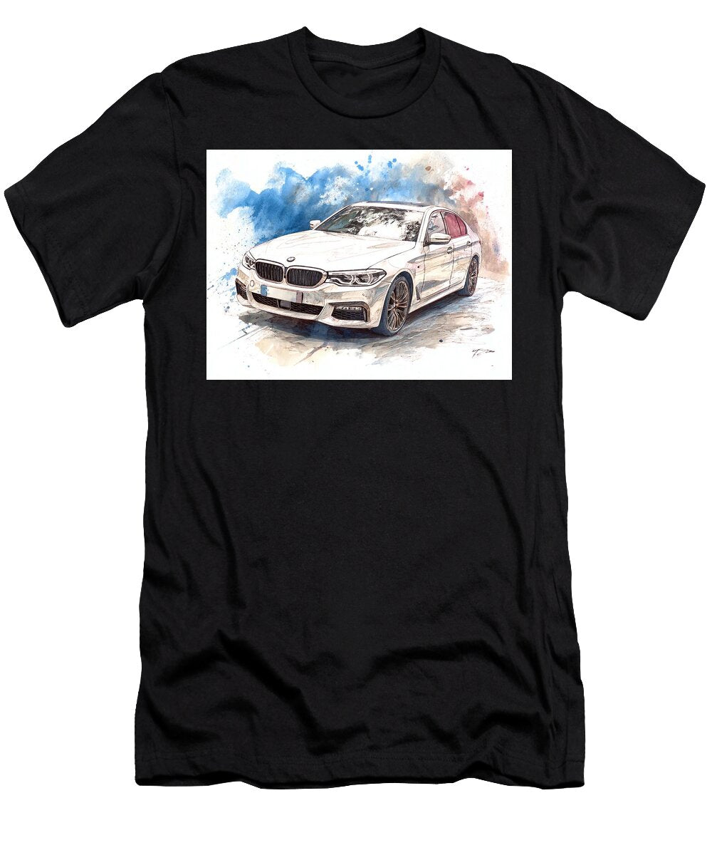 BMW 5 Series Sedan 2017 Sedan Luxury Car Artful Drawing Elegant BMW Sedan Watercolor Hollie Love T-Shirt