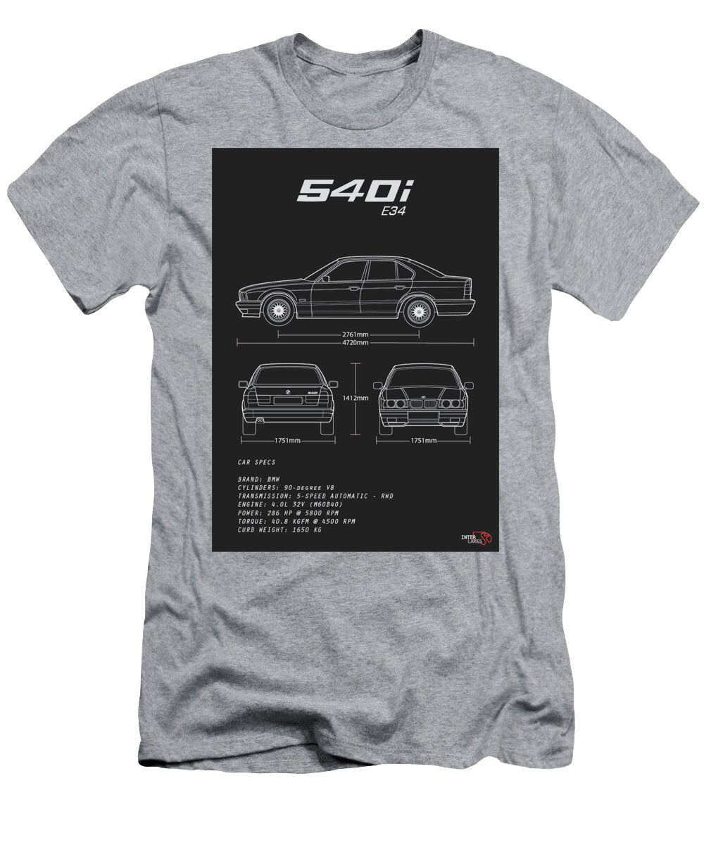 BMW 540i E34 Sedan Serie 5 Blueprint Interlakes Interlakes T-Shirt