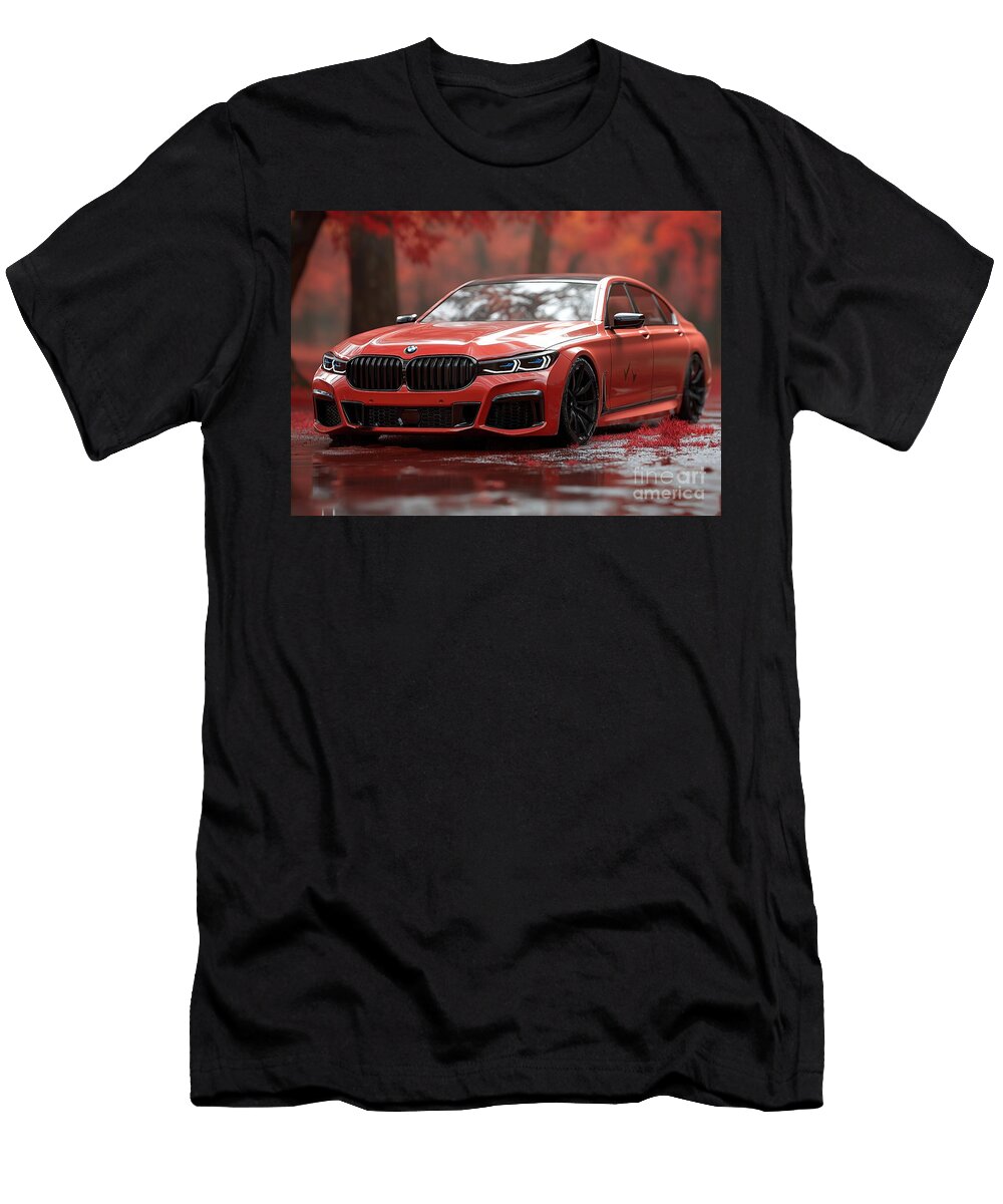 BMW 7 Series Car Stunning Red BMW Sedan in Autumn Clark Leffler T-Shirt