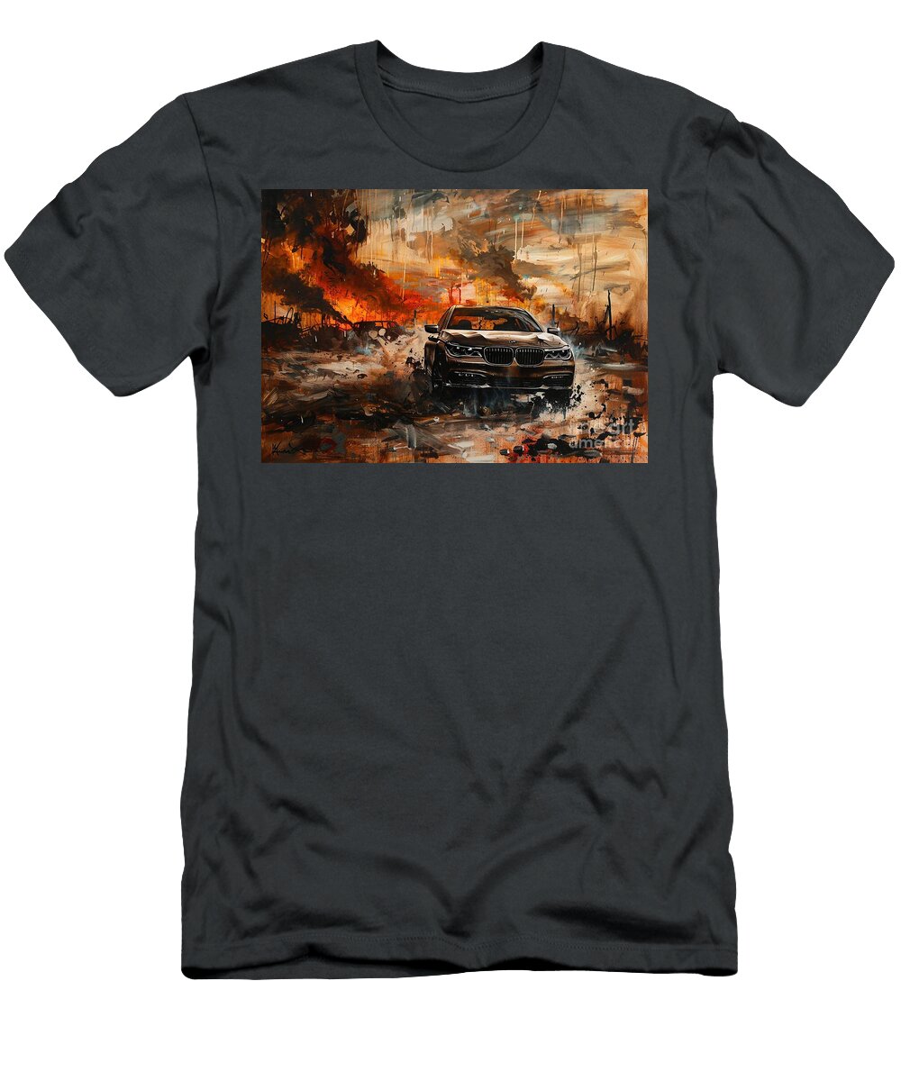 BMW Car in a Fiery Apocalypse Abstract Digital Painting Clark Leffler T-Shirt