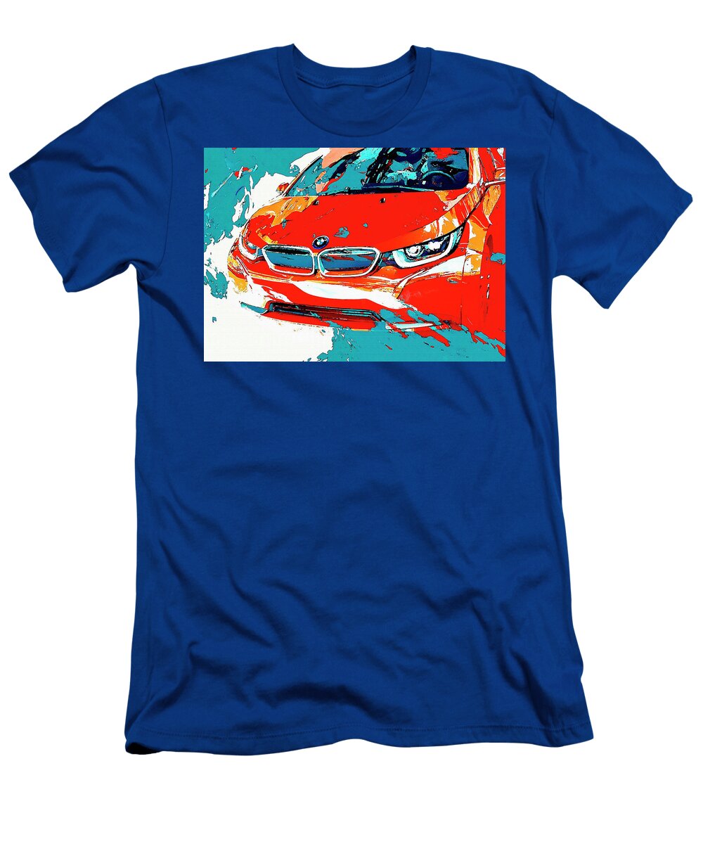 BMW I3 2013 Germany Electric Hatchback Red Car Abstract Bold Strokes and Vivid Colors Pollard Halle T-Shirt