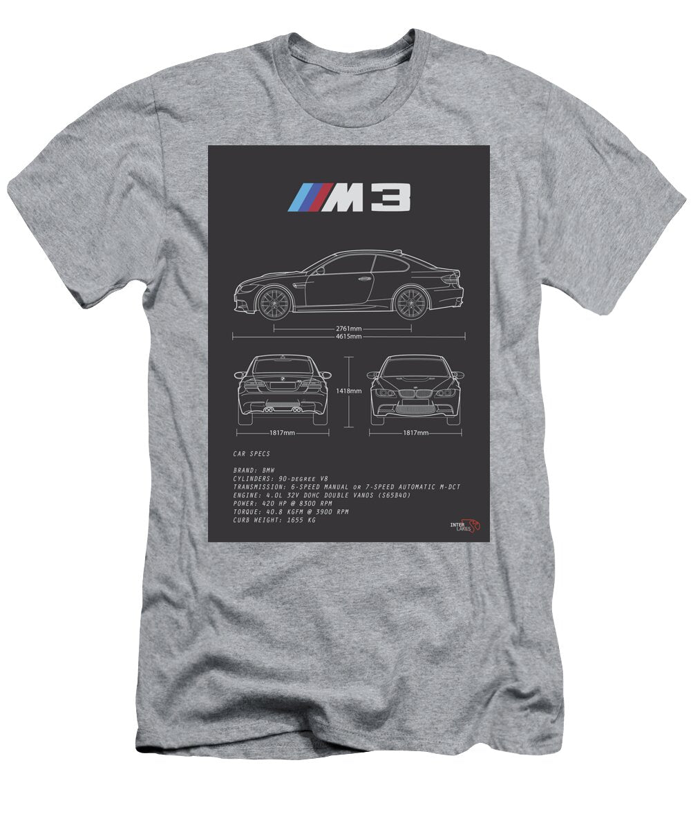 BMW M3 E92 Serie 3 Coupe Blueprint Interlakes Interlakes T-Shirt