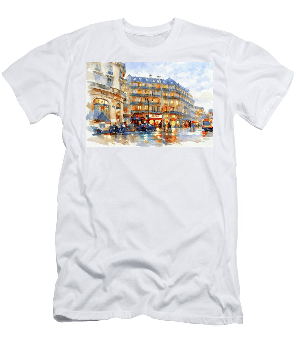 Boulevard Des Italiens Paris Evening Watercolor Cityscape Marian Voicu T-Shirt